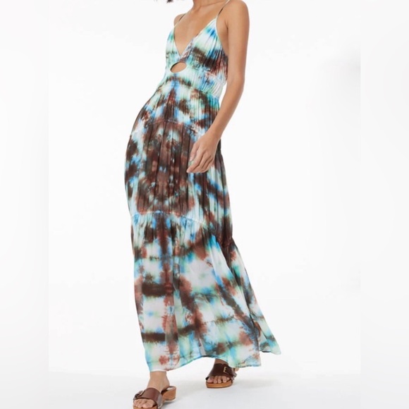 Young Fabulous & Broke Delphine Arctic Kaleidoscope Tie Dyed Chiffon Maxi Dress - Picture 12 of 12